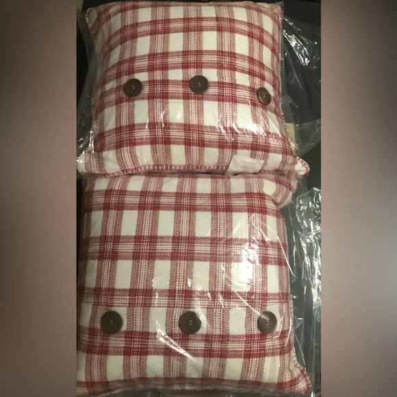Red white stripe silver thread tweed look 20x20 holiday decor pillows 2 pack new