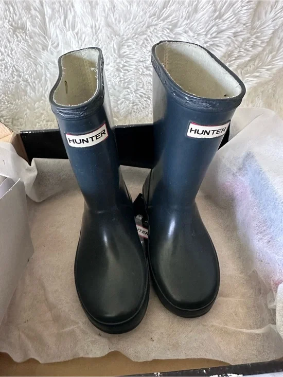 Used Little Girls Hunter Navy Mid-Calf Rubber Rain Boots sz 12