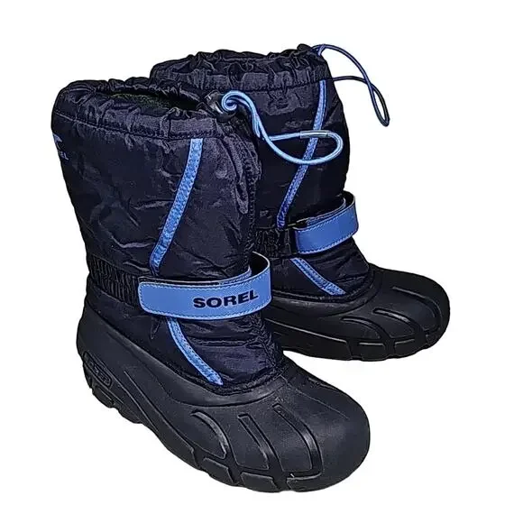 Sorel Flurry Toddler Blue Black Lined Snow Boots Kids Size 4