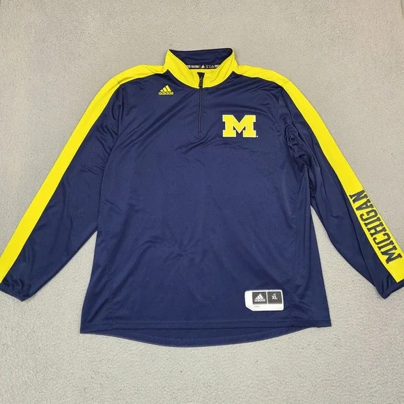 Michigan Wolverines Adidas‎ Pullover Sweatshirt Mens XL Blue 1/4 Zip Climalite