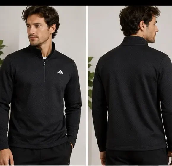 Adidas Men’s Black Textured 1/4 Zip Pullover Sweatshirt XL Athletic Logo
