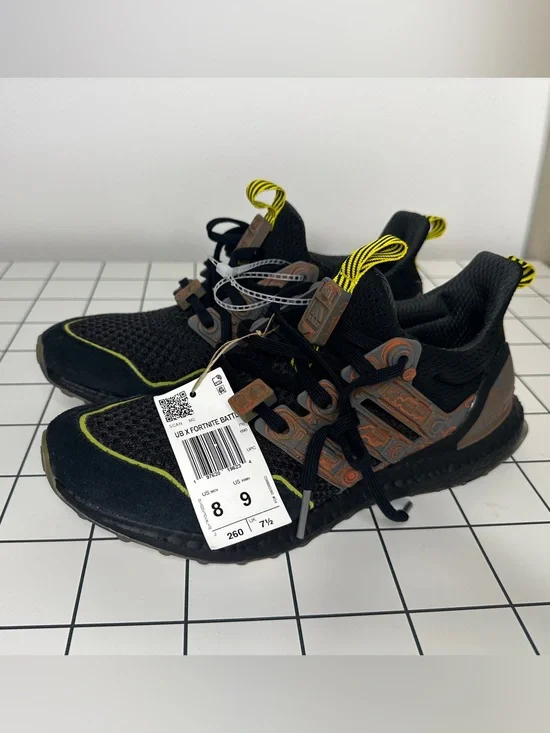 Adidas Boost Fortnite Collab Men's Black Sneakers with Neon Yellow Accents 8M