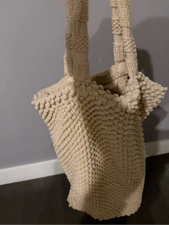 Jiti Popcorn Knit Handwoven Cream Crochet Satchel Tote