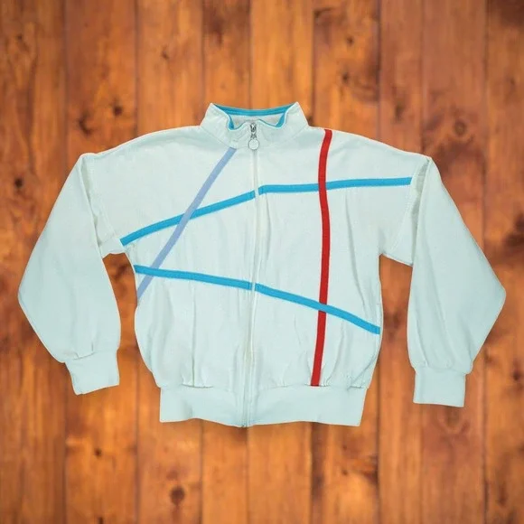 Vintage Adidas Unisex‎ Track Jacket Size M  White Stripe Full Zip Pockets Rare