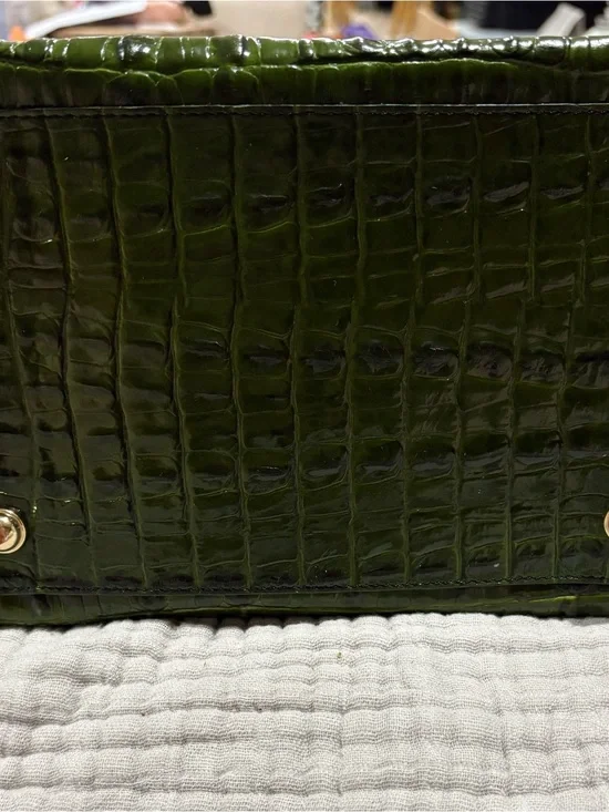Brahmin Croc-Embossed Olive Green Satchel with Detachable Strap