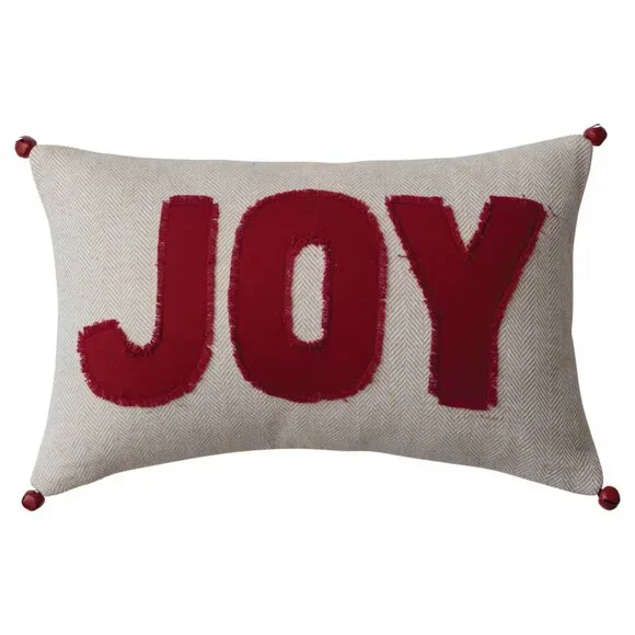 Creative Co-Op JOY Lumbar Pillow with Jingle Bells/NWT