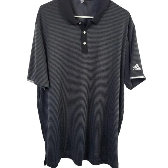 Adidas HEAT.RDY Polo Shirt Mens 2XL Gray‎ Striped Primegreen Golf Performance