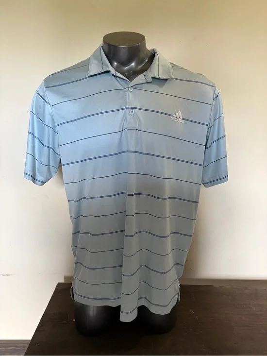Adidas golf polo shirt men’s extra large blue striped performance top
