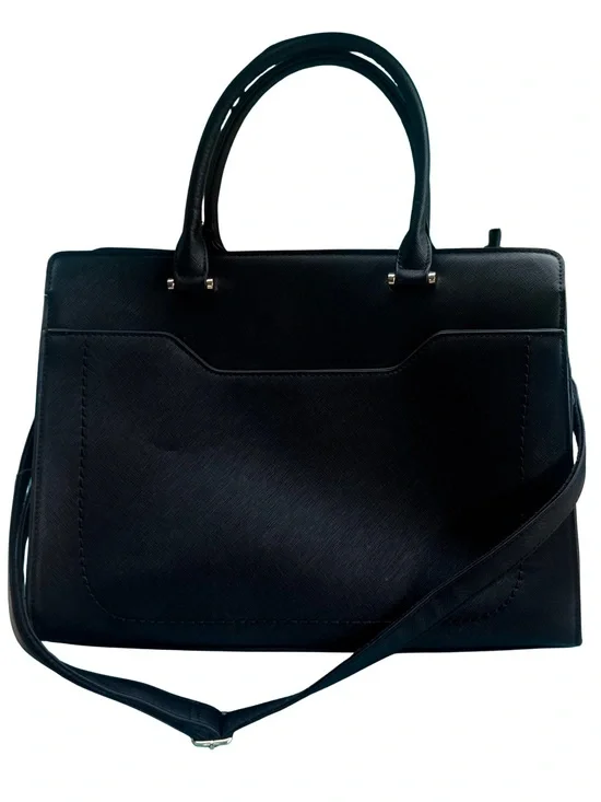 Structured Black Women's Satchel with Top Handles and Crossbody Strap