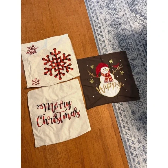 Christmas Pillow Covers Snowman Snowflake Merry Christmas Buffalo Plaid Set