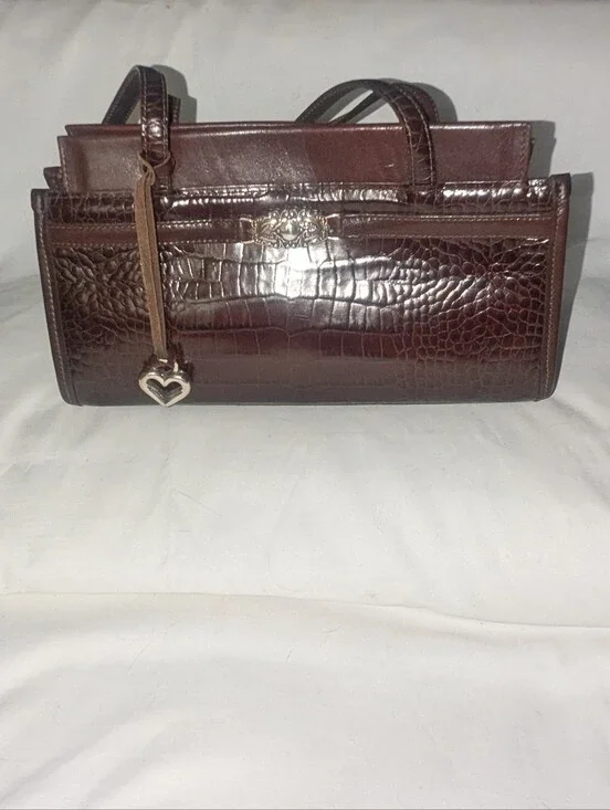 Brighton Brown Croc-Embossed Satchel with Heart Charm Y2K
