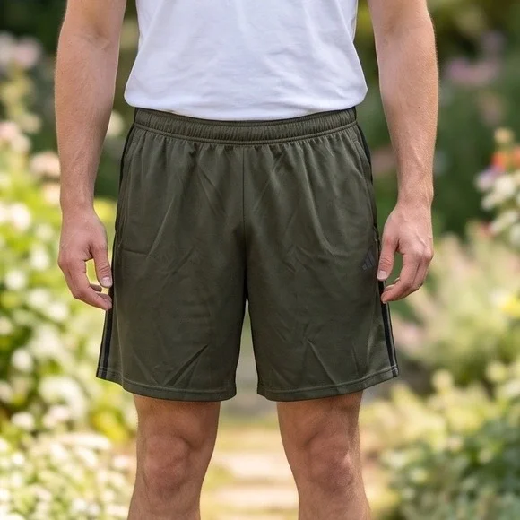 Adidas Mens Olive Green 3-Stripe Athletic Training Shorts 4XL Regular