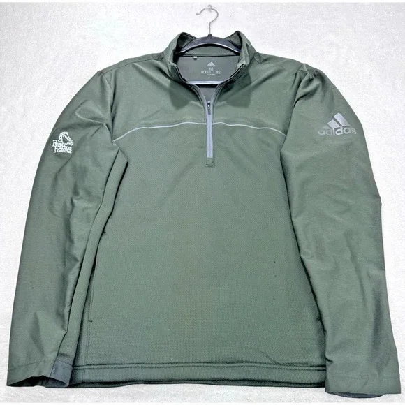 Adidas‎ Pullover 1/4 Zip Long Sleeve Mens M Khaki Green Golf Zip Pockets
