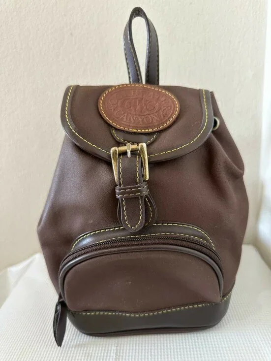 Vintage Coldwater Canyon Mini Backpack - Brown Nylon Leather Trim 90s