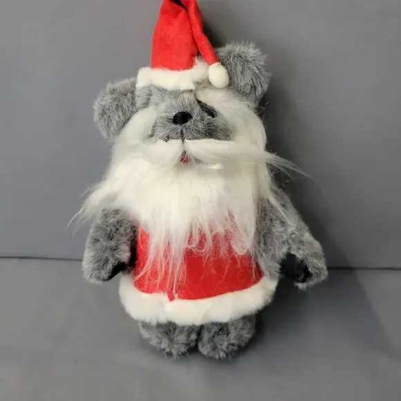 Vintage 80's Christmas Santa Bear Plush Gray 11