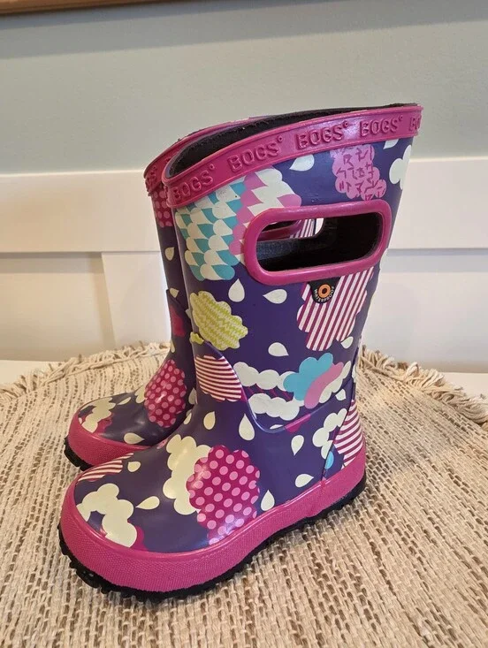 Bogs Rainboot Infant Baby Toddler Size 7 Pink Rainclouds Waterproof