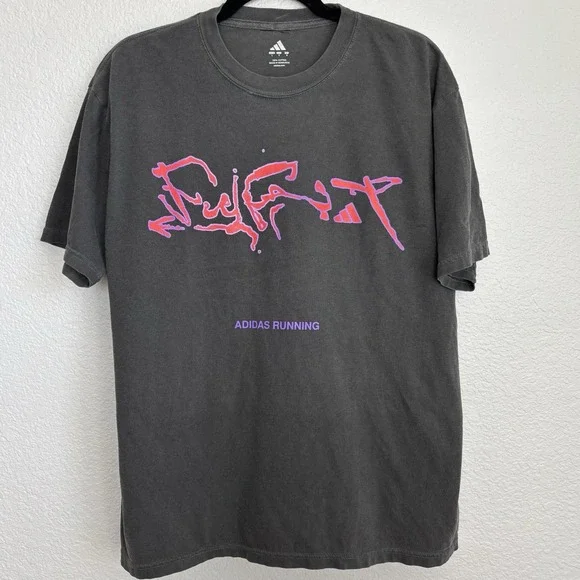 Adidas Running Feel Fast Adizero Evo SL Graphic T Shirt Gray Purple Pink Large