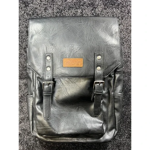 Montana West Wrangler Backpack Unisex Work Backpack Black Vegan Leather Backpack