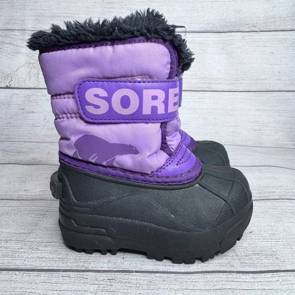 Sorel Snow Commander Toddler 6 Purple Black Winter Boots‎ NV5190-514 Waterproof