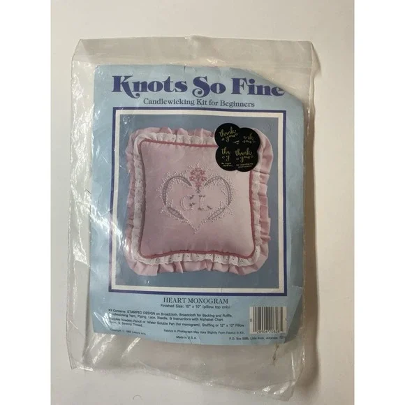 Vintage 1983‎ Knots So Fine Candlewicking Kit Heart Pink Ruffle Pillow Top USA