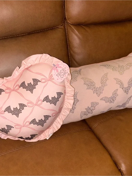 Trick or Chic Pink Bat Motif Decorative Pillows