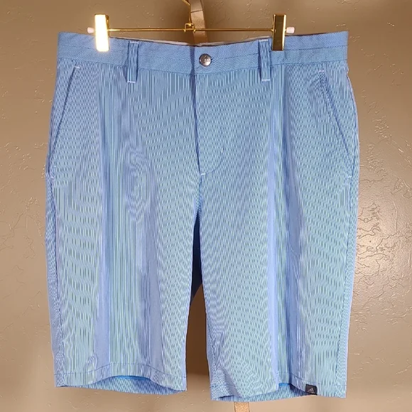 adidas Sky Blue Striped Flat‎ Front Shorts Size 34