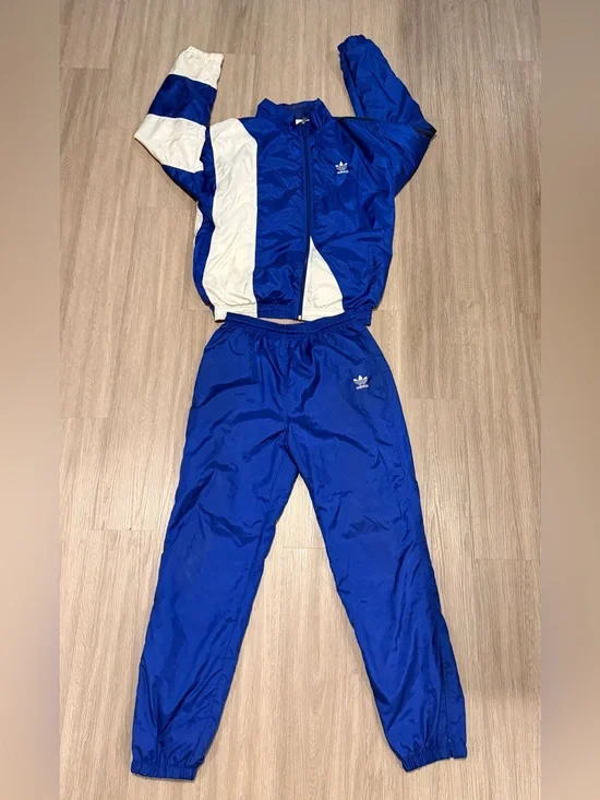 Vintage adidas Men's Colorblock Tracksuit Set Navy White Jacket Pants Size M