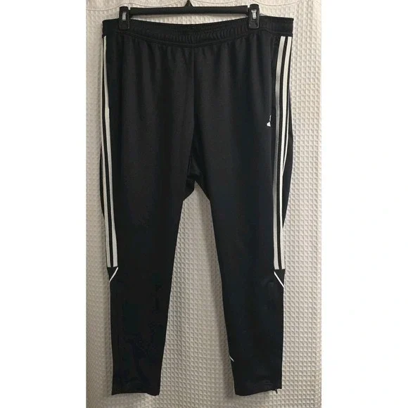 NEW Adidas Men Sweatpants 2X‎ Black Polyester Drawstring Skinny Zipper Leg Ankle
