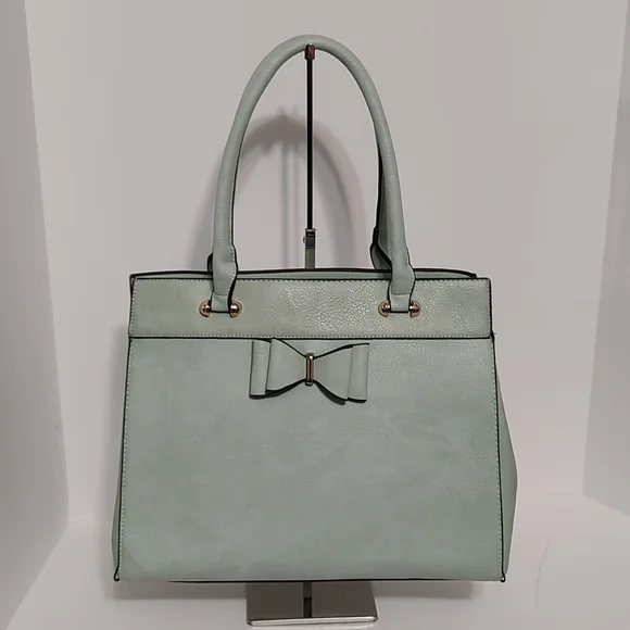 Seafoam Green Satchel / Shoulder  Bag W/Bow Large Bag