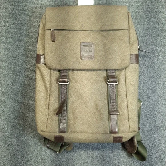 Bean Pole Retro Canvas Shoulder Bag Backpack Green Cotton Leather Accents