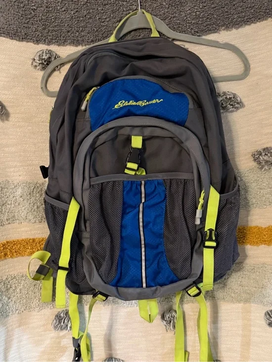 Eddie Bauer Gray & Blue Backpack with Lime Highlights