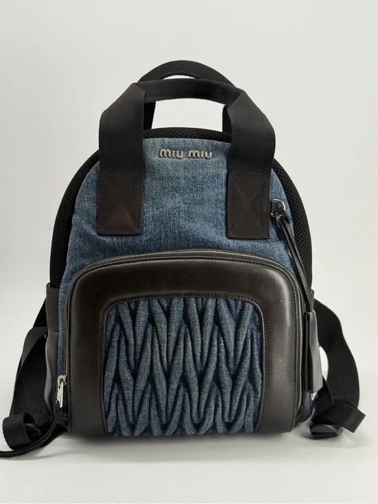 Miu Miu Denim Leather Small Backpack