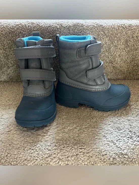 Carter’s Gray & Blue Kids' Snow Boots with Hook-and-Loop Straps