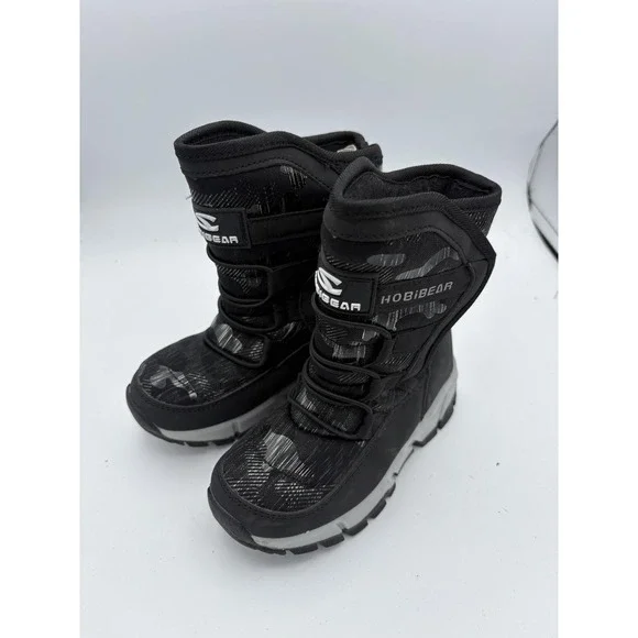 HOBIBEAR Boots Kids Size 10 Black Snow Winter Faux Fur Mid‎ Calf Hook & Loop