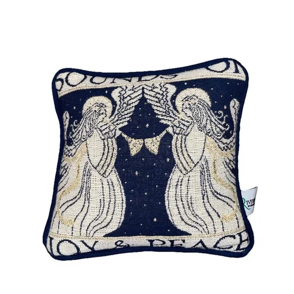 Vtg Angel Tapestry “Joy &‎ Peace” Throw Pillow Embroidery Retro Christmas