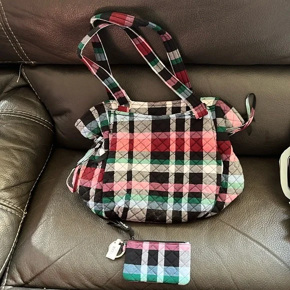 Vera Bradley ribbons plaid Glenna satchel and zip ID case