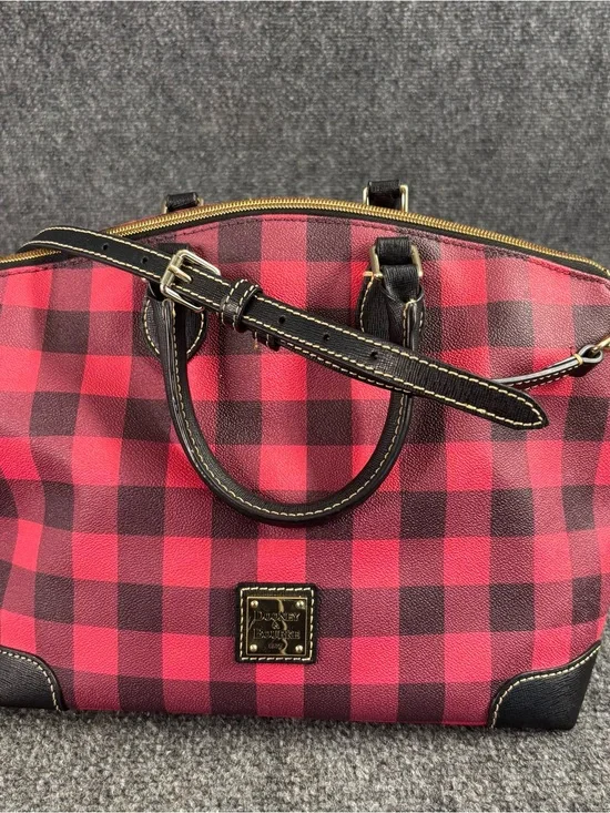 Red Buffalo Plaid Satchel with Black Leather Trim