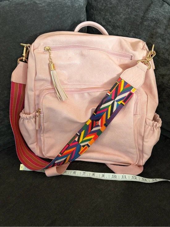 Women’s Pink Satchel Bag with Colorful Adjustable Strap
