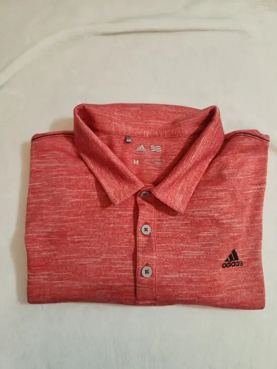 Adidas Polo Shirt Mens Medium Red Short Sleeve Golf Preppy