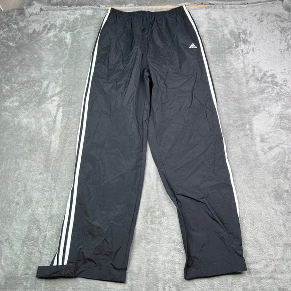VTG Adidas Track Pants Mens Large Black Striped Nylon Ankle Zip Athletic Warmup