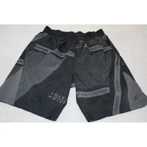 Adidas Shorts Mens Large Black Gray Graphic Print Zip Pocket Gym Workout