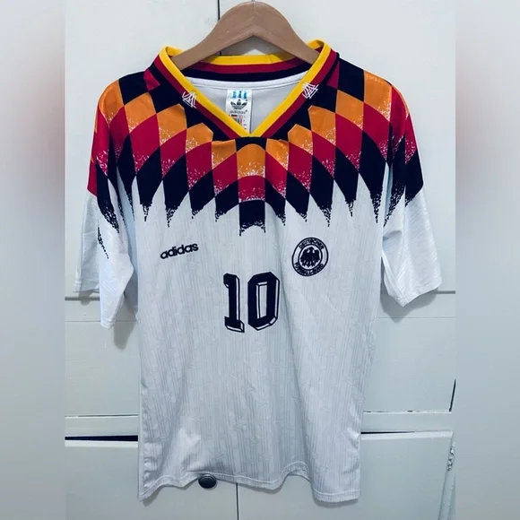 adidas Men's White Soccer Jersey with Red, Yellow & Black Harlequin Detail