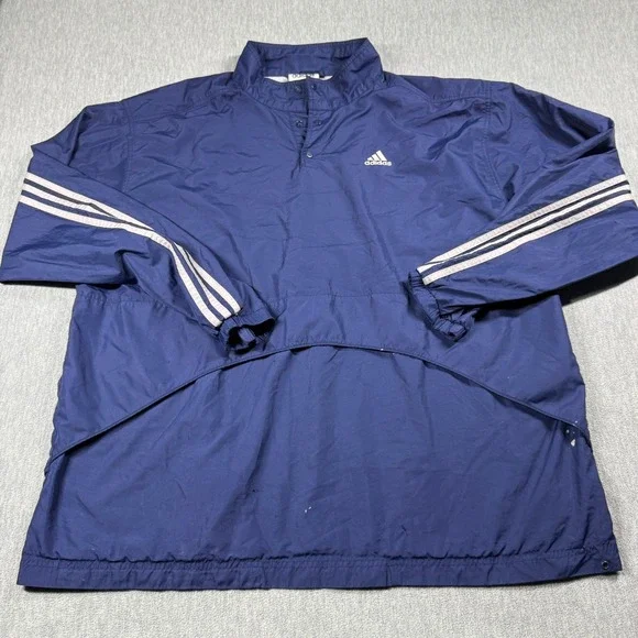 Adidas Jacket Mens XXL Blue Vintage 3-Stripe Mesh Lined Windbreaker 90s