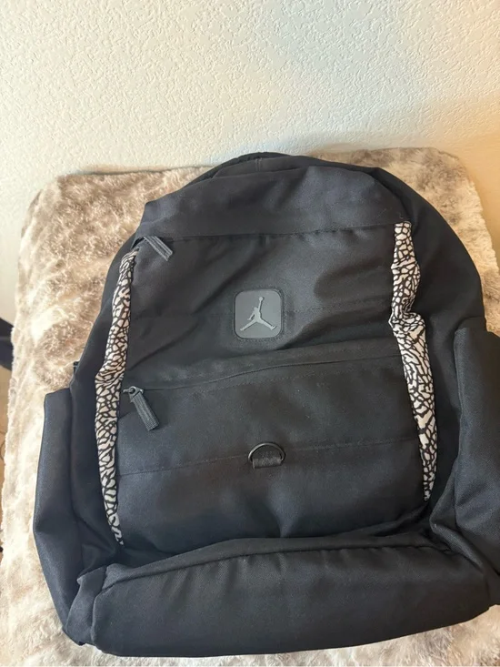 Jordan Black Backpack with White-Trim Elephant Print
