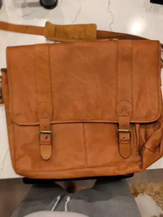 VTG Georgetown Leather Design Messenger Bag Satchel Briefcase Tan Laptop Shoulde