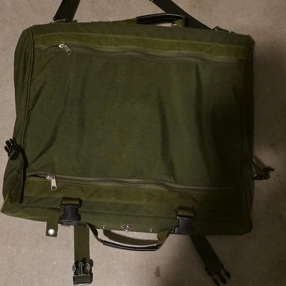 Olive Green Canvas Tactical Gear Bag Zipper Buckle Closure 4 Pockets