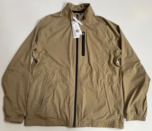 Adidas Rain Ready Full Zip Golf Jacket Hemp Beige Tan HI3461 Men's Size L