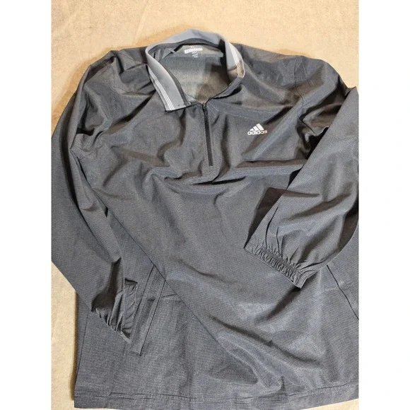 Adidas Golf Mens XL Quarter Zip Pullover Charcoal Grey Striped Performance Top