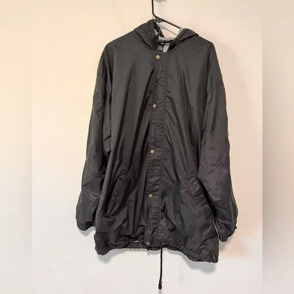 Adidas Black White Three Striped Button Zipper Front Water Resistant Jacket L