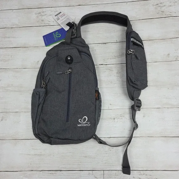 Waterfly Sling Backpack Crossbody Bag Outdoor Hiking Unisex OS Gray Recycled
